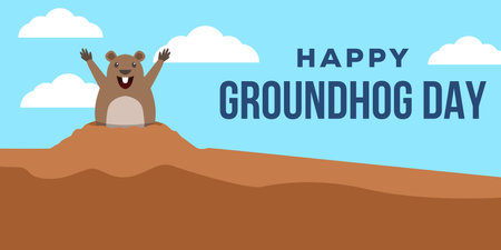 happy groundhog day horizontal banner illustrationのイラスト素材