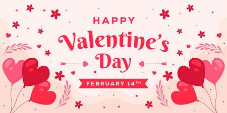flat design happy valentine's day horizontal banner illustrationのイラスト素材
