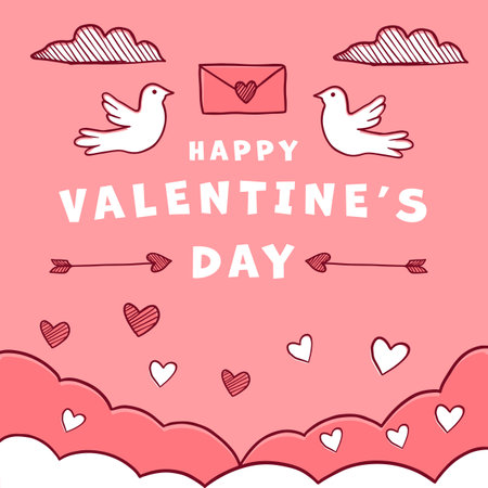 hand drawn vector design happy valentine's day illustrationのイラスト素材