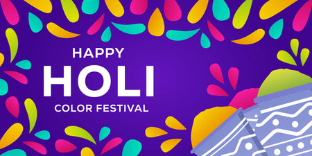 Holi color festival horizontal banner illustration vector designのイラスト素材