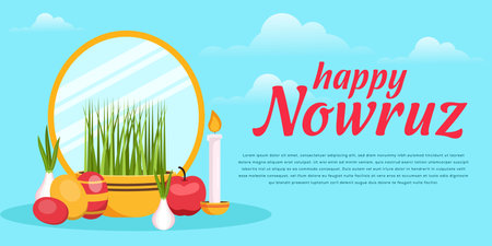 happy Nowruz horizontal banner illustration in flat design vectorのイラスト素材