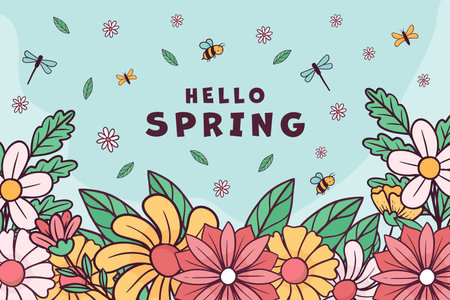 spring background illustration in hand drawn styleのイラスト素材