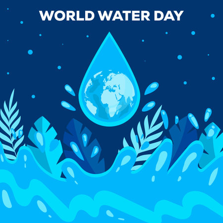World Water Day illustration design with leaves and the earth in the waterのイラスト素材