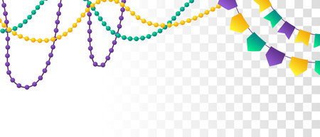 mardi gras beads and bunting flags isolated on transparent backgroundのイラスト素材