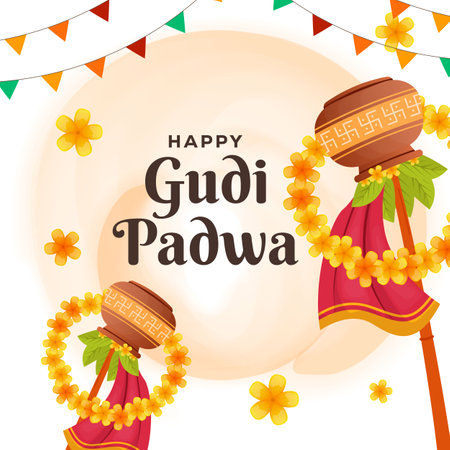 gradient vector design gudi padwa festival illustrationのイラスト素材