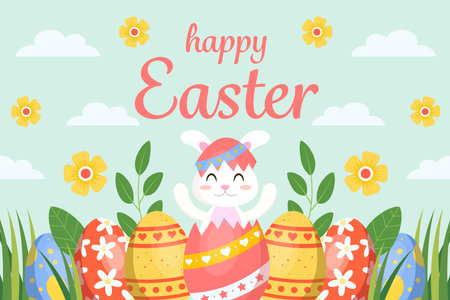 flat design vector happy easter day background illustrationのイラスト素材