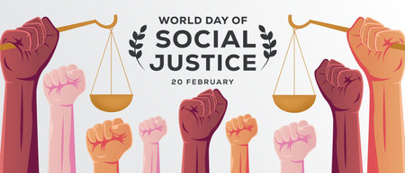 gradient World Day of Social Justice horizontal banner illustrationのイラスト素材