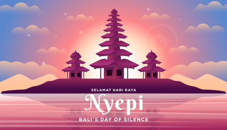 Nyepi Bali's day of silence horizontal banner illustration in gradientのイラスト素材