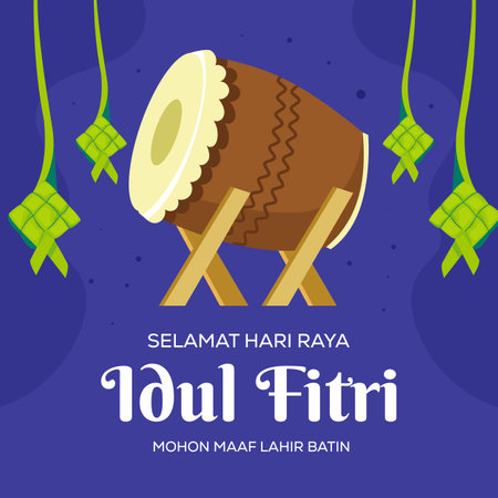 flat vector design hari raya idul fitri illustrationのイラスト素材
