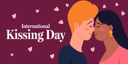 international kissing day horizontal banner illustrationのイラスト素材