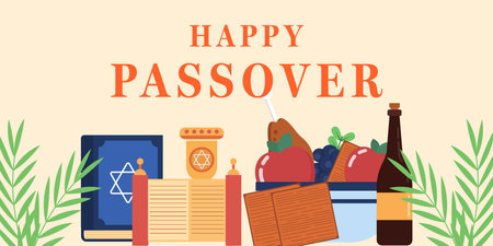happy passover horizontal banner illustration vector designのイラスト素材