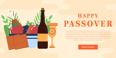 flat happy passover horizontal banner illustration vector designのイラスト素材