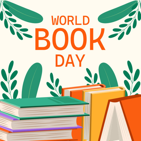 vector world book day illustration in flat design styleのイラスト素材