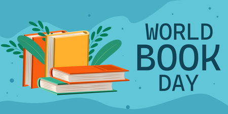 flat design world book day horizontal banner illustrationのイラスト素材