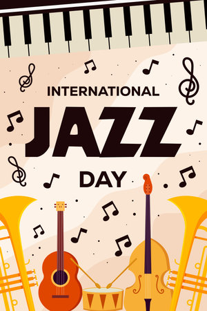 international jazz day vertical banner illustrationのイラスト素材