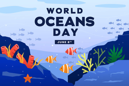 gradient world ocean day background illustration vector designのイラスト素材