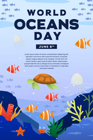 gradient world ocean day vertical banner illustrationのイラスト素材