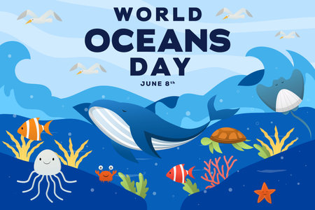 world ocean day background illustration in gradient styleのイラスト素材