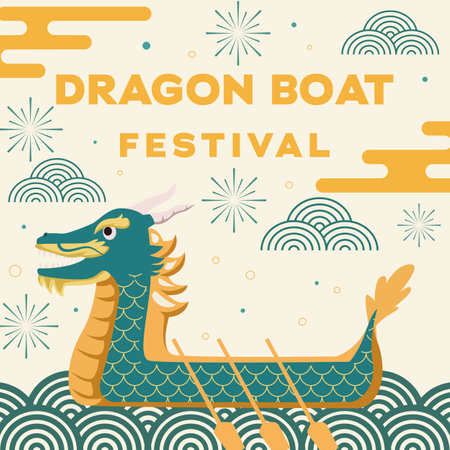 flat design dragon boat festival illustration vectorのイラスト素材
