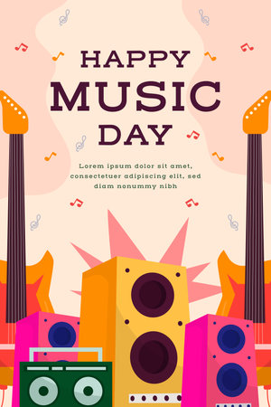 world music day vertical banner illustration with musical instrumentのイラスト素材