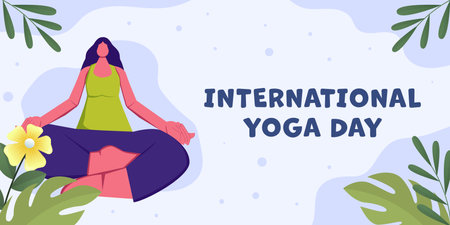 international yoga day horizontal banner illustrationのイラスト素材