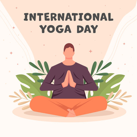 international yoga day illustration with a man practice yogaのイラスト素材