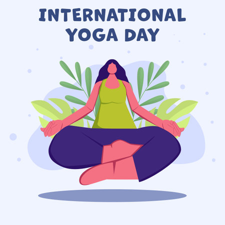 flat design international yoga day illustration with leavesのイラスト素材