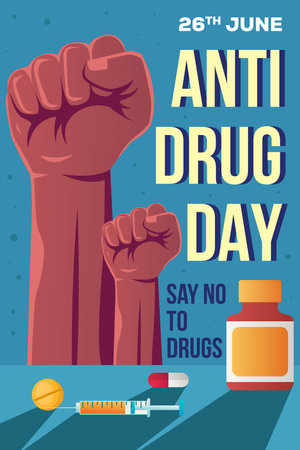 flat design anti drug day vertical banner illustrationのイラスト素材