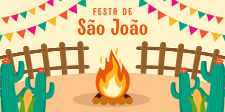 flat design festa de SÃ£o JoÃ£o horizontal banner illustrationのイラスト素材