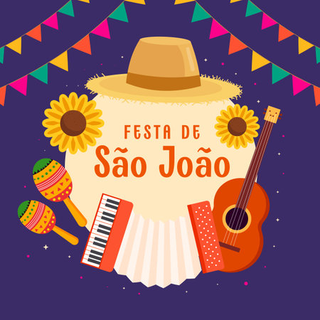 flat design festa de SÃ£o JoÃ£o illustration with a guitarのイラスト素材