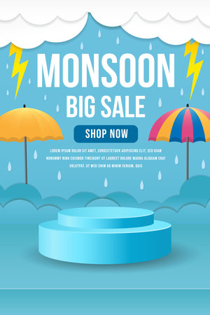 monsoon sale vertical banner illustration with podiumのイラスト素材