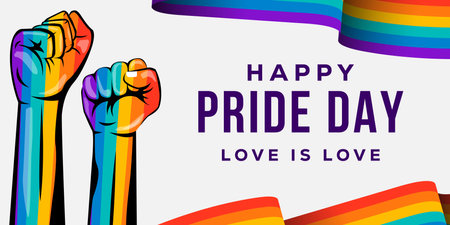 happy pride day horizontal banner with rainbow color handsのイラスト素材
