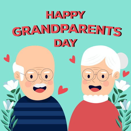 flat design happy grandparents day illustration with floralのイラスト素材