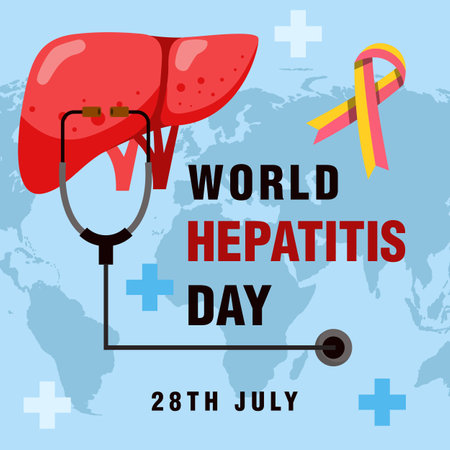 world hepatitis day illustration with a bow ribbon and stethoscopeのイラスト素材