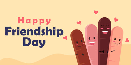 flat design happy friendship day horizontal banner illustrationのイラスト素材