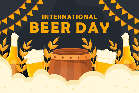 international beer day background illustration in flat styleのイラスト素材