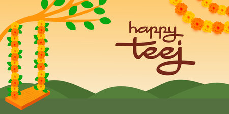 happy teej festival horizontal banner illustrationのイラスト素材
