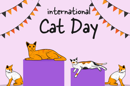 hand drawn international cat day background illustrationのイラスト素材