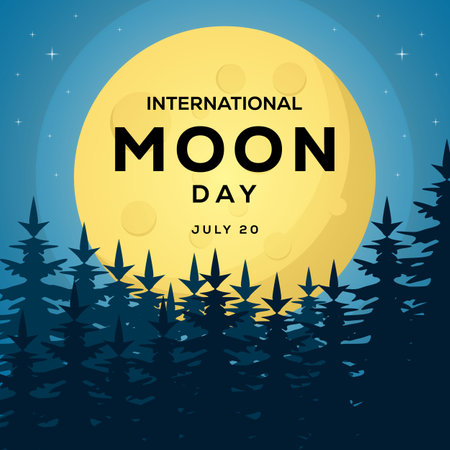 International Moon Day illustration with the full moon behind the treeのイラスト素材
