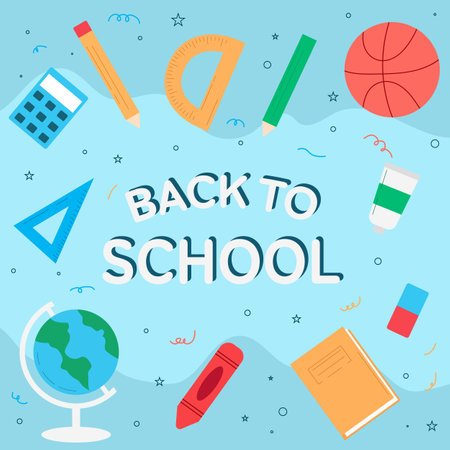 back to school illustration in flat style design with objectsのイラスト素材
