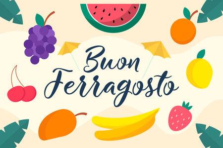Buon Ferragosto italia summer festival background illustrationのイラスト素材