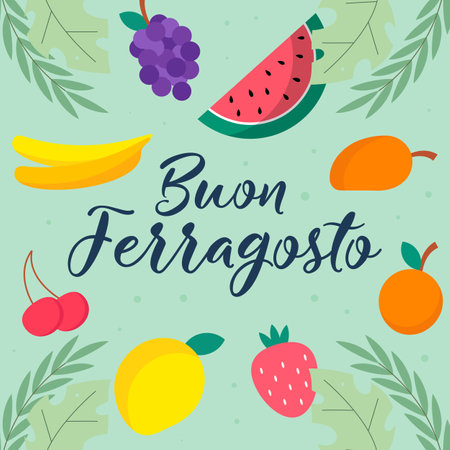 Buon Ferragosto italia summer festival illustrationのイラスト素材