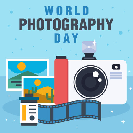 world photography day illustration with vintage cameraのイラスト素材