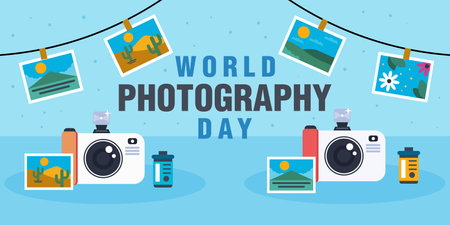 world photography day horizontal banner illustrationのイラスト素材