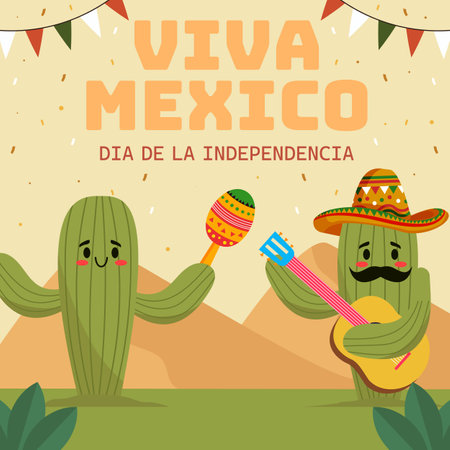 flat design viva mexico independence day illustrationのイラスト素材