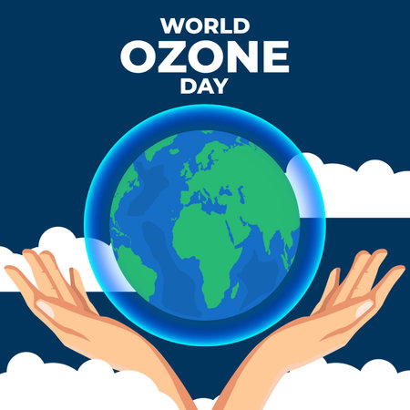 World Ozone Day illustration in flat design with handsのイラスト素材
