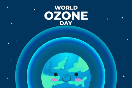 world ozone day background illustration with cute earthのイラスト素材