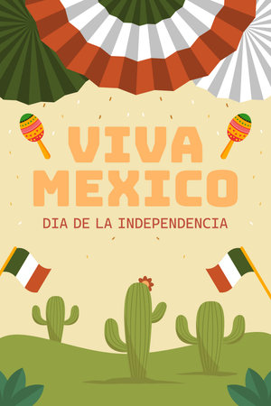 viva mexico independence day vertical banner illustrationのイラスト素材