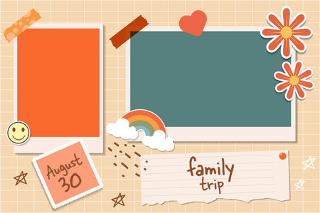 collage frame illustration in flat style design with ornamentsのイラスト素材