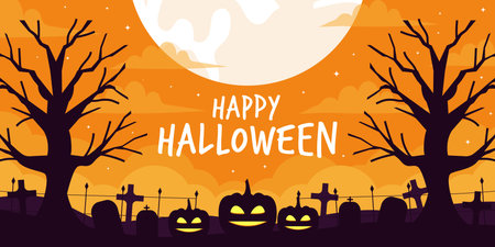 happy halloween horizontal banner illustration designのイラスト素材
